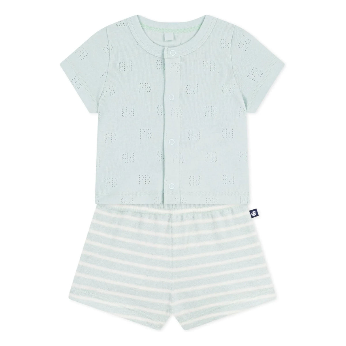 Petit Bateau - Conjunto de top y pantalón corto de felpa de algodón orgánico | Turquesa