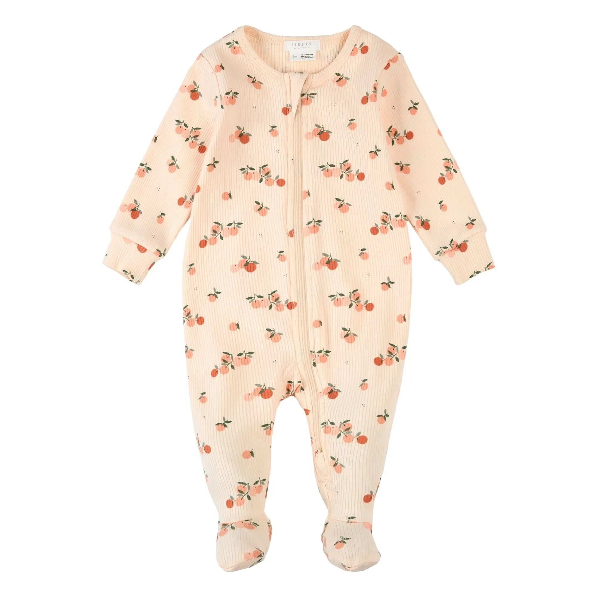 Petit Lem - Pijama con pies acanalado Cítricos Algodón Orgánico | Rosa pálido