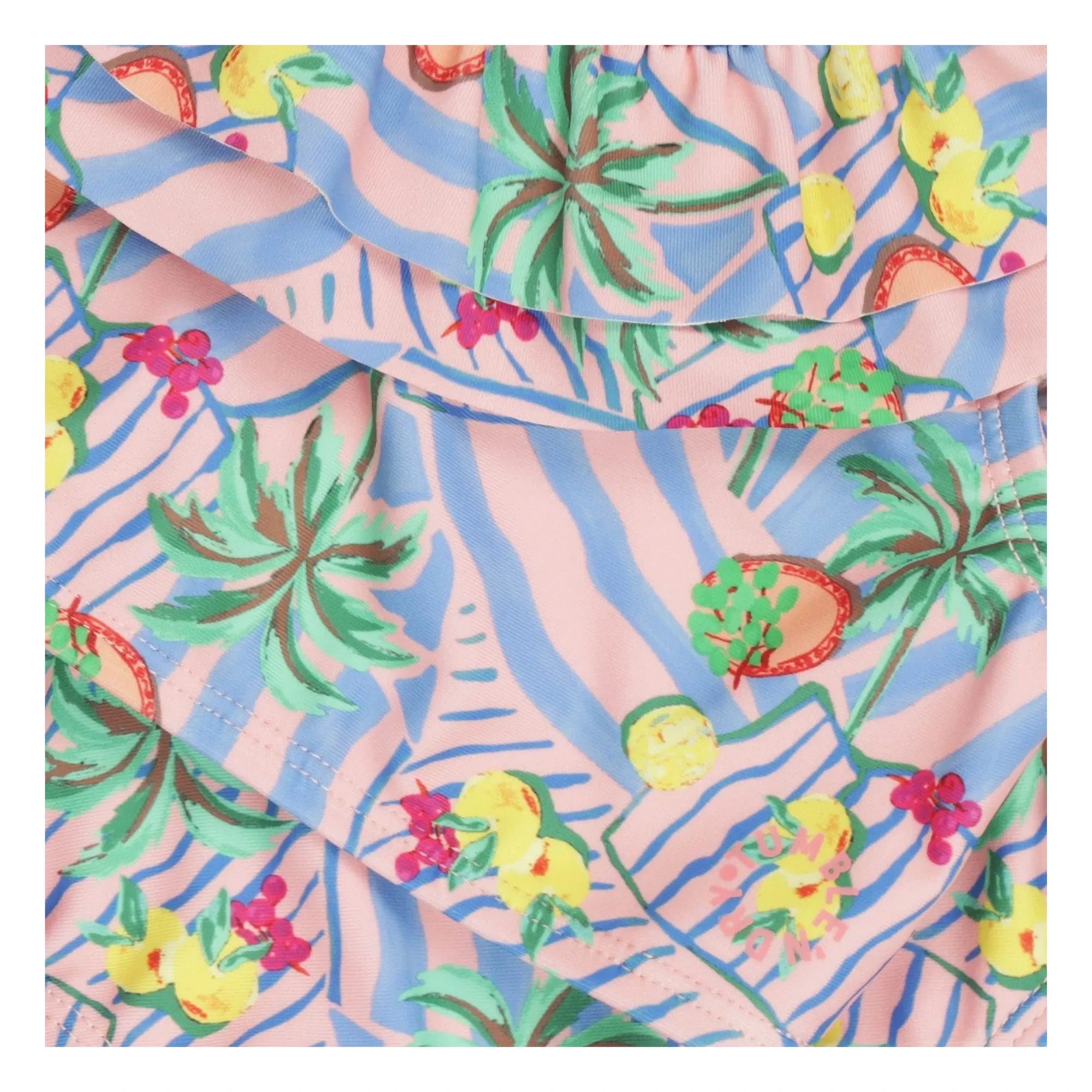 Tumble N'Dry - Bañador con Volantes y Estampado de Palmeras (Bahia Palm), Fibras Recicladas | Azul claro