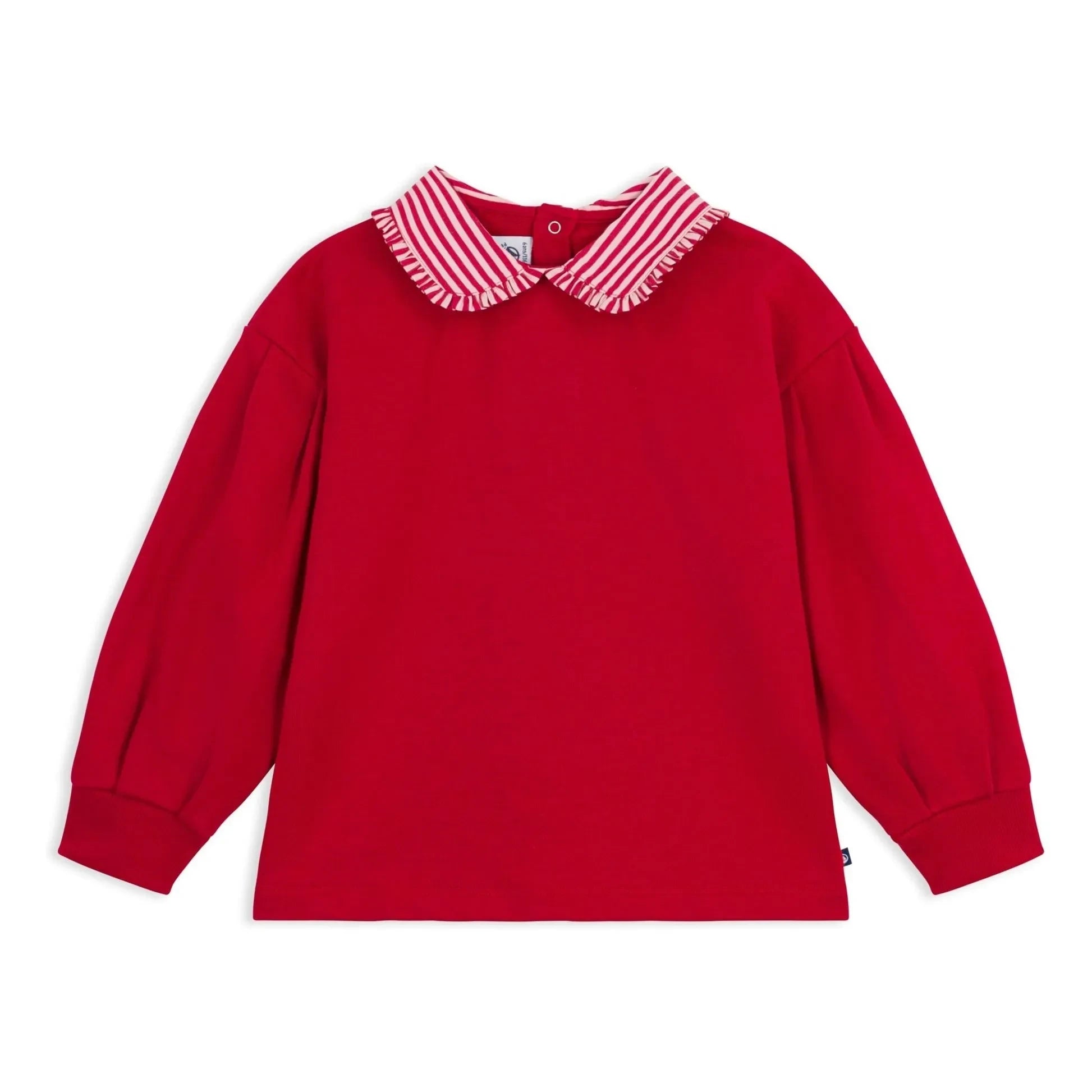Petit Bateau - Çizgili Yaka Sweat Organik Pamuk | Kırmızı