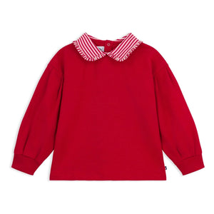 Petit Bateau - Çizgili Yaka Sweat Organik Pamuk | Kırmızı