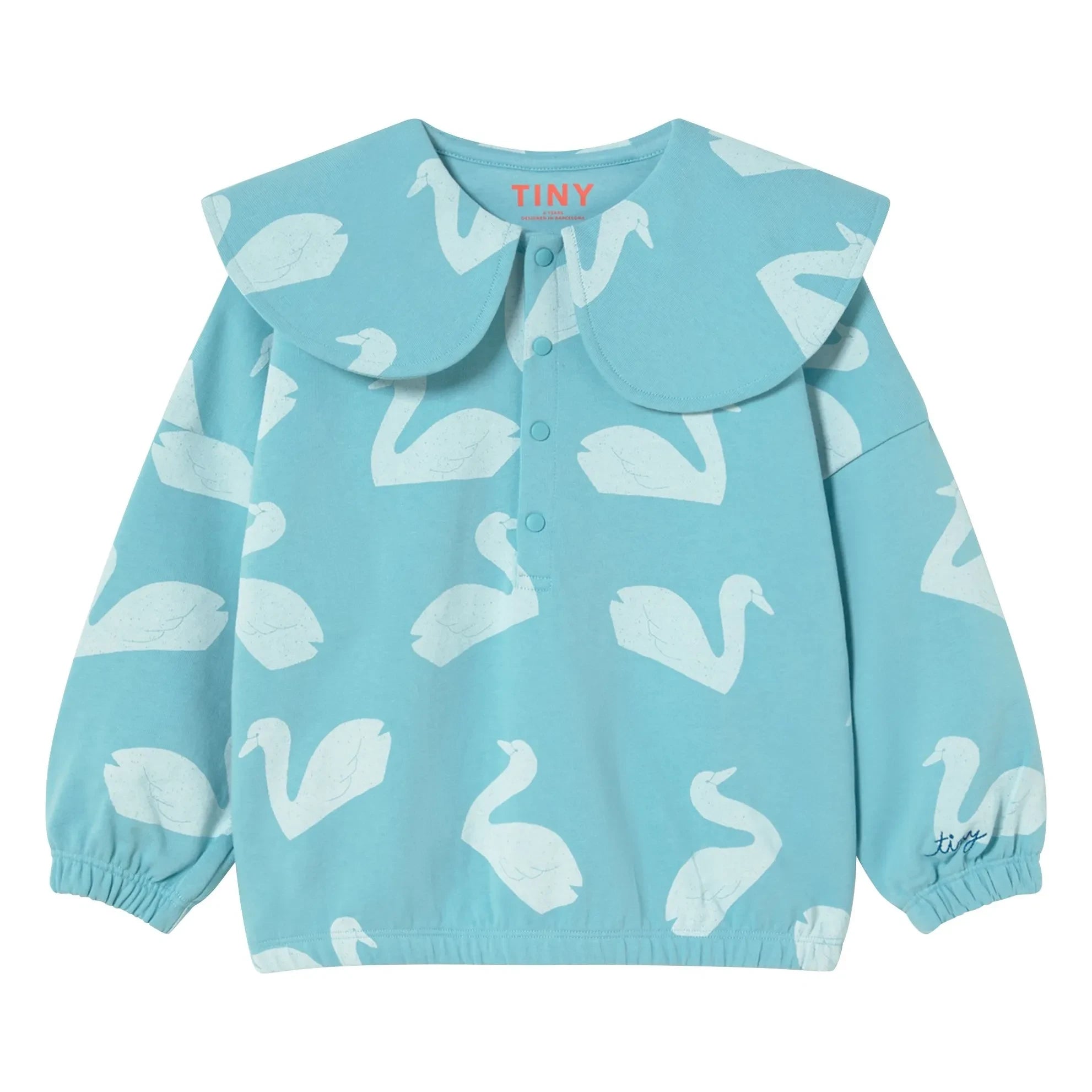 Tinycottons - Sudadera con cuello abotonado Cisnes | Azul claro