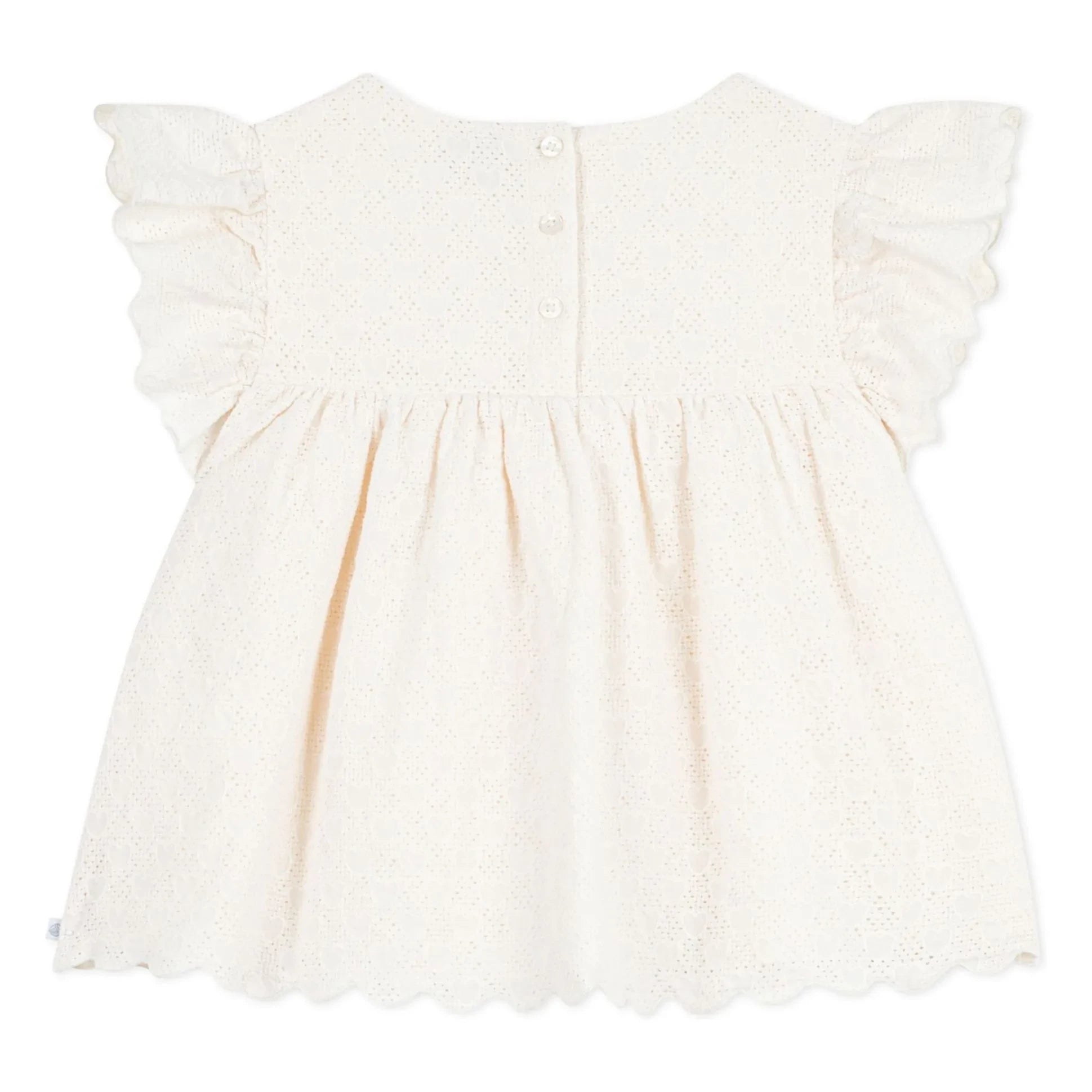 Petit Bateau - Blusa de Algodón Orgánico con Bordado Inglés | Crudo