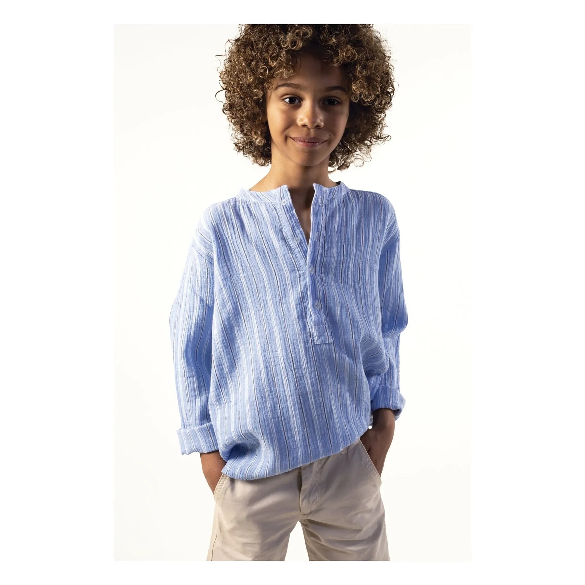 Sunchild - Blusa a rayas Negril con cuello tunecino | Azul