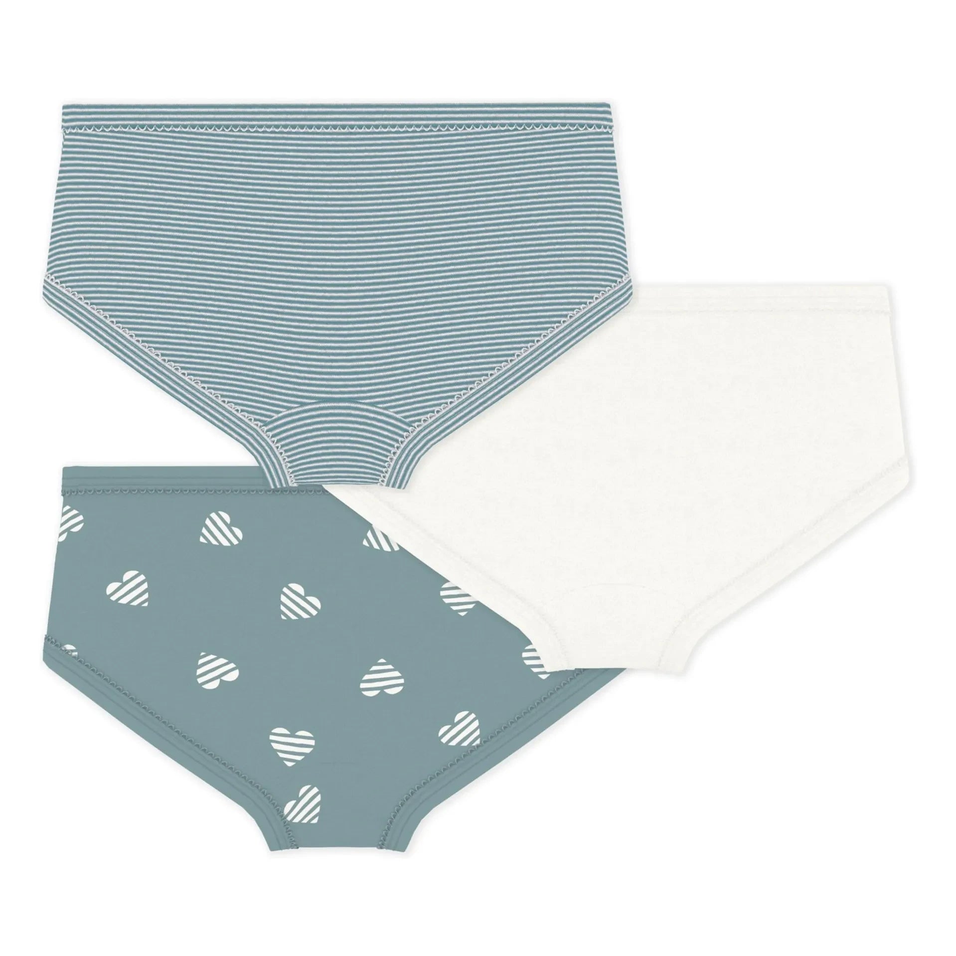 Petit Bateau - Conjunto de 3 braguitas de talle alto a rayas | Gris azulado