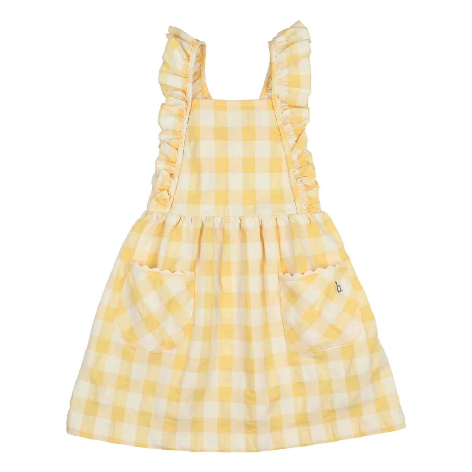 Búho - Vestido de algodón orgánico seersucker con estampado de cuadros Gingham | Amarillo