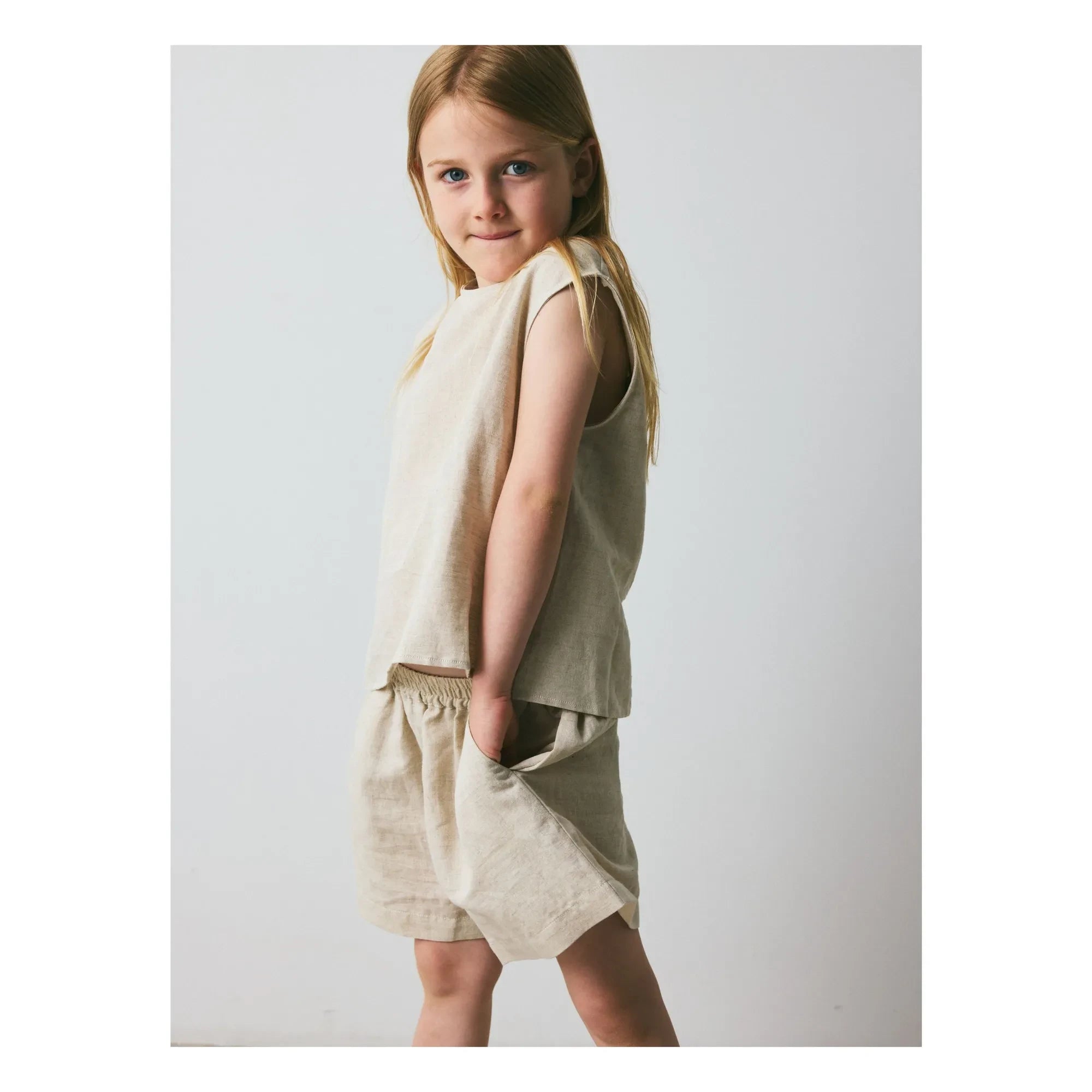 brunobruno nation - Pantalón Corto Lino y Algodón Orgánico | Beige