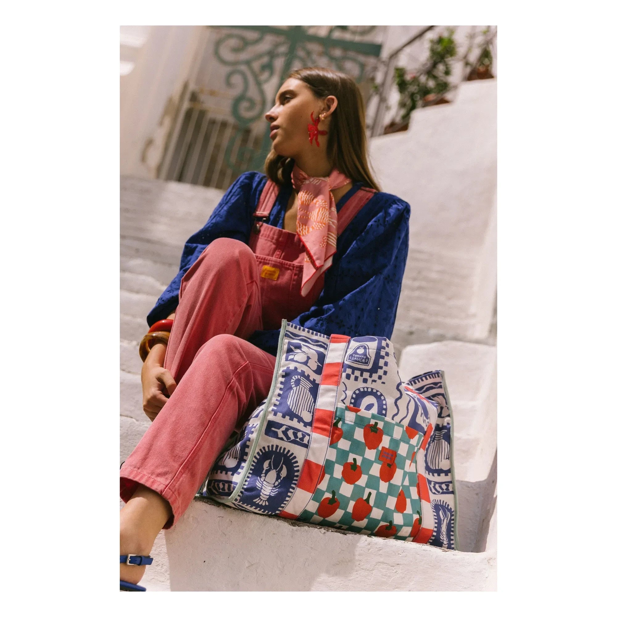 Favorite People - Bolso de tela Positano Tomatoes | Azul