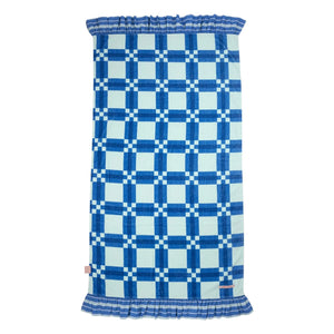 Jera Mini - Toalla de rizo azul con volantes y estampado de cuadros | Azul