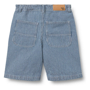 Trigo - Bermudas de jean Christian a rayas de algodón orgánico | Azul