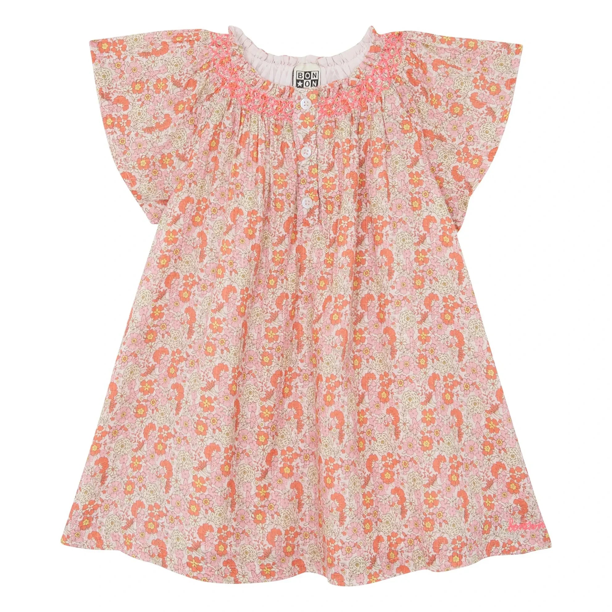 Bonton - Vestido fruncido de avellana floreada | Rosa