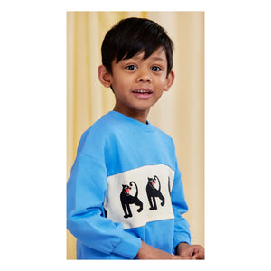 Mini Rodini - Sudadera de algodón orgánico con estampado de pantera | Azul celeste