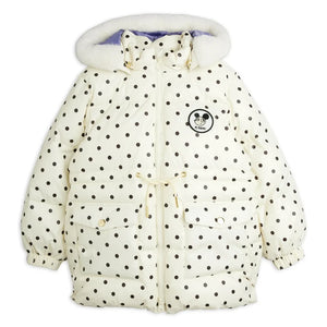 Mini Rodini - Kapüşonlu Suni Kürk Görünümlü Puantiyeli Şişme Mont Geri Dönüştürülmüş Elyaf | Ekru