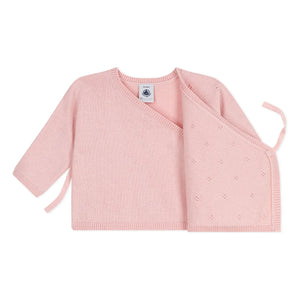 Petit Bateau - Cárdigan cruzado de punto pointelle de lana | Rosa