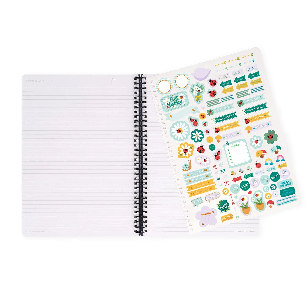 Legami - Çizgili A4 Defter - Resimli Sert Kapak - Uğur Böceği - Spiralli