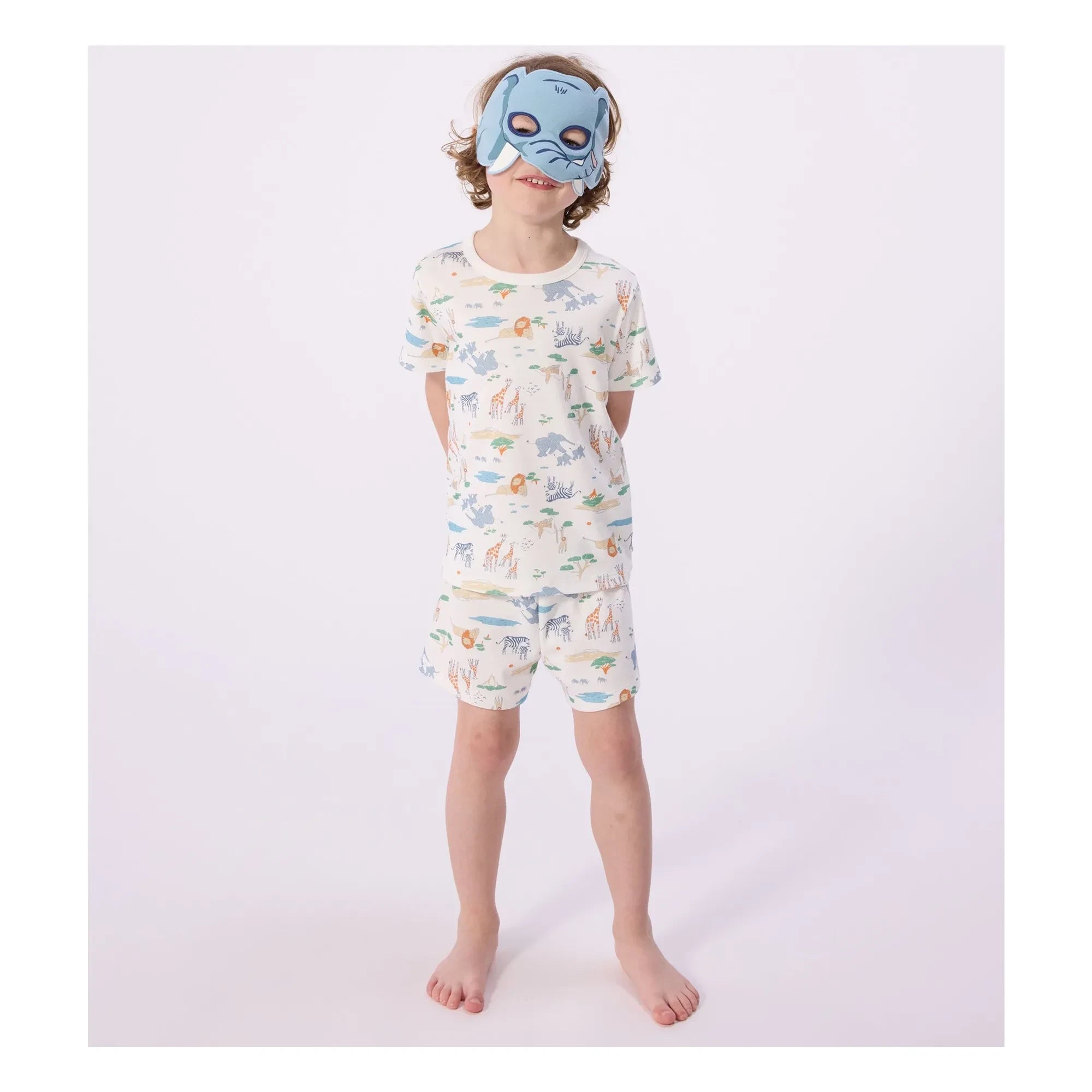 Petit Bateau - Conjunto de pijama corto y antifaz Savane de algodón orgánico | Blanco