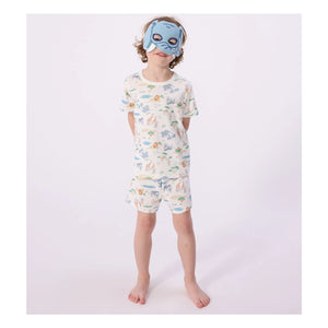 Petit Bateau - Conjunto de pijama corto y antifaz Savane de algodón orgánico | Blanco