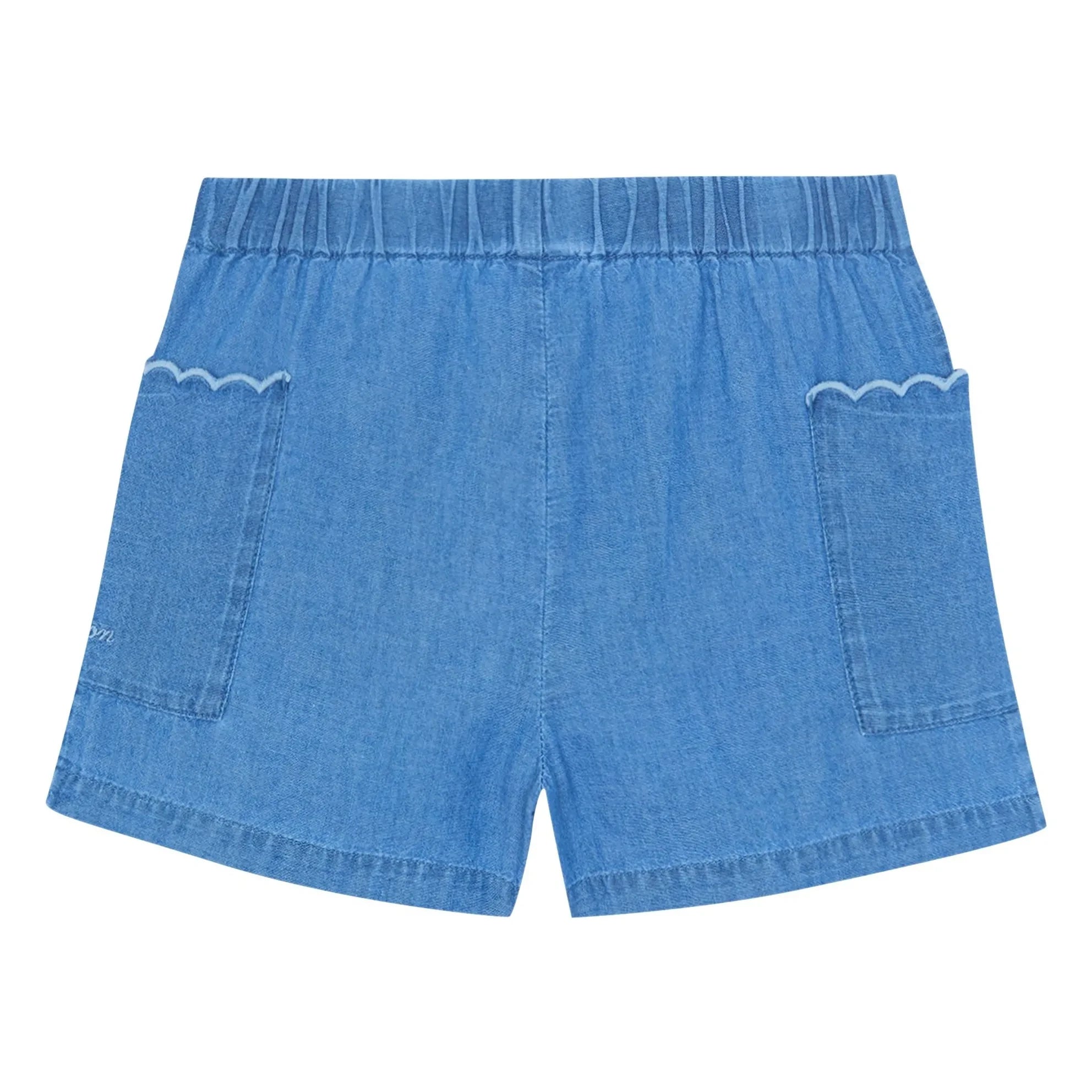 Bonton - Pantalón Corto Chambray Festoneado con Bolsillos Clovis | Azul Denim
