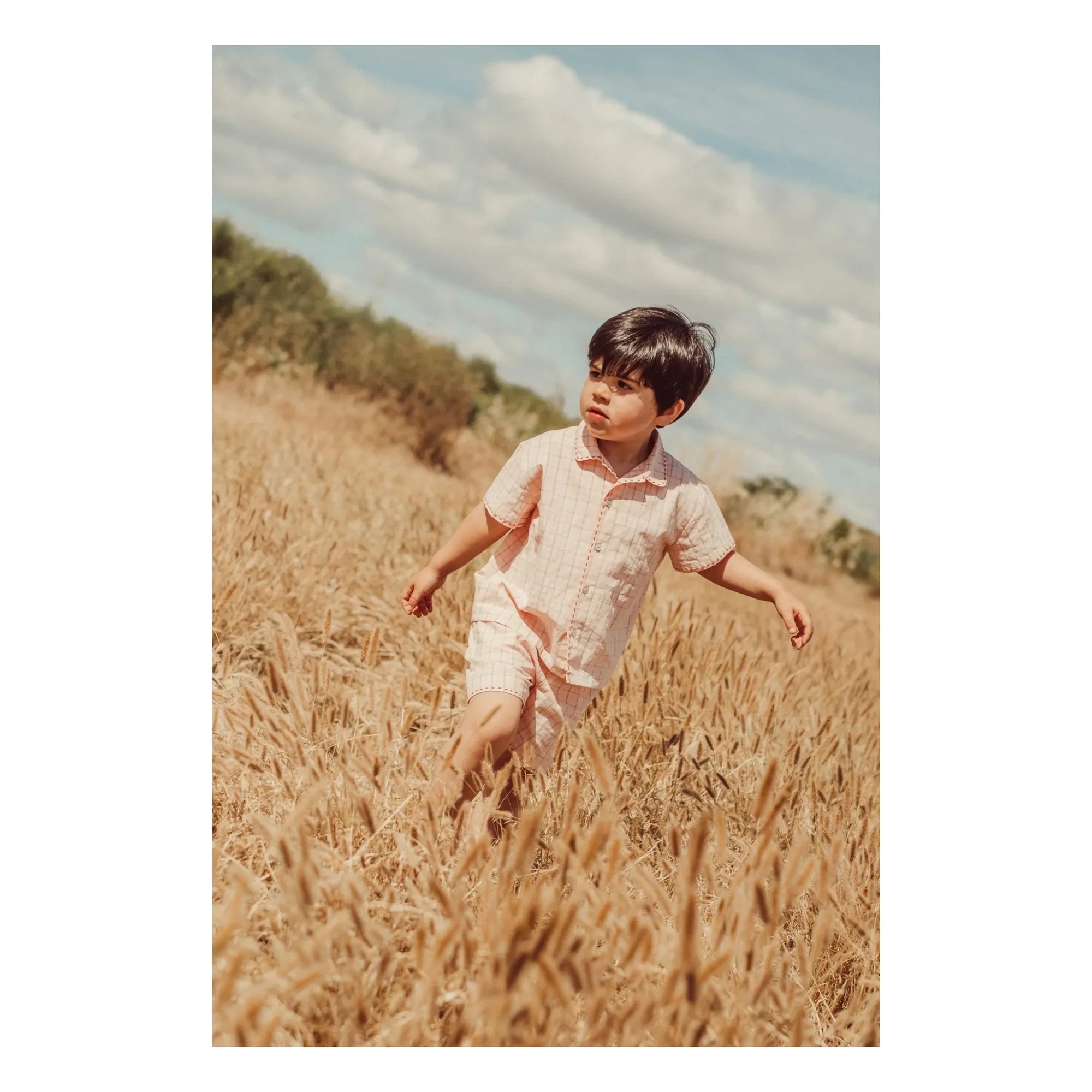 THE LiTTLE POETS - Camisa bordada de Álvaro a cuadros de algodón orgánico | Rosa Claro