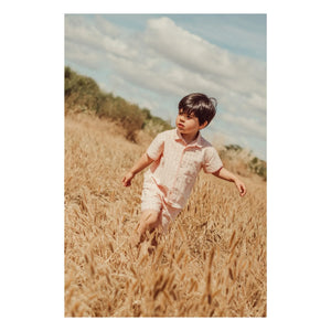 THE LiTTLE POETS - Camisa bordada de Álvaro a cuadros de algodón orgánico | Rosa Claro