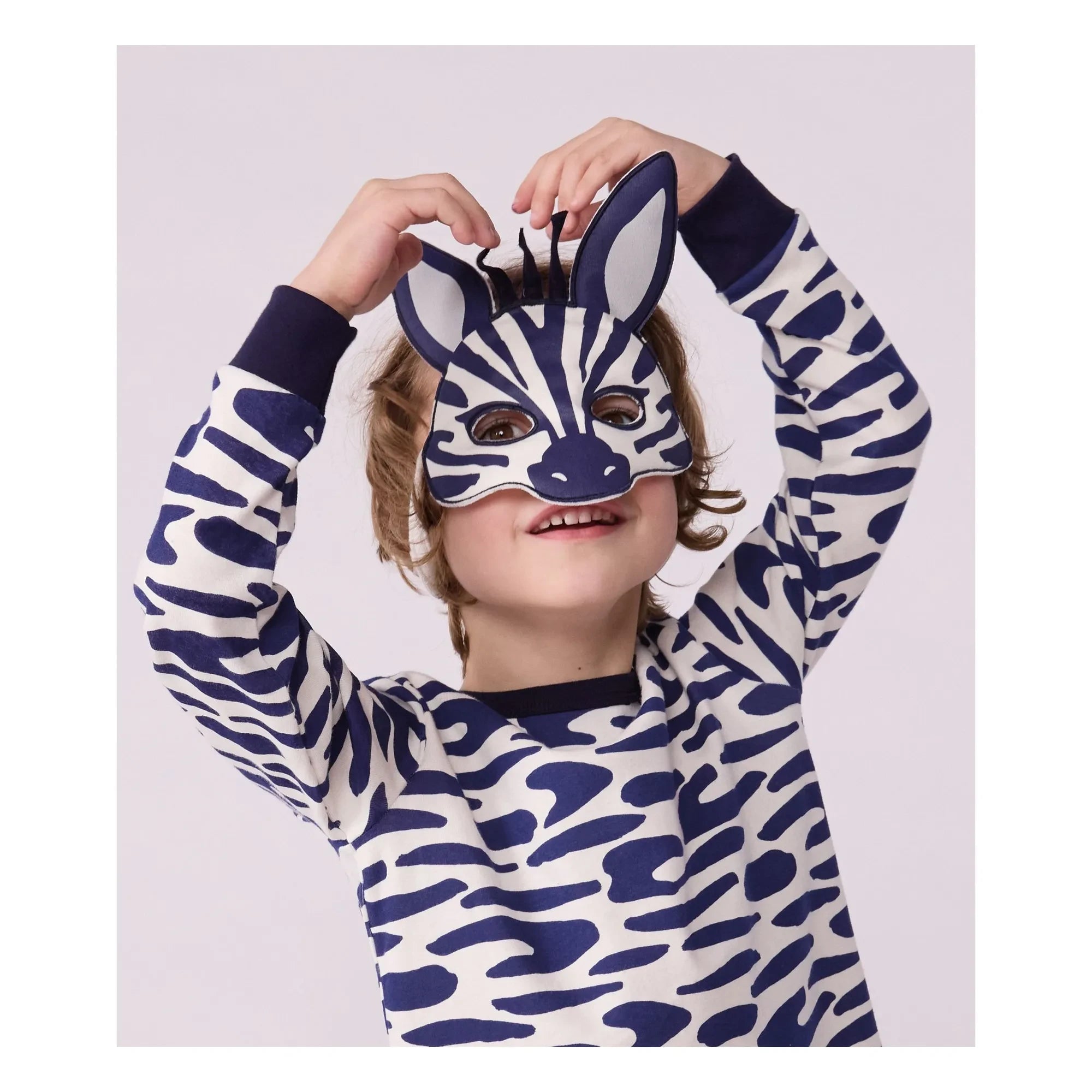 Petit Bateau - Conjunto de pijama y mascarilla cebra | Crudo