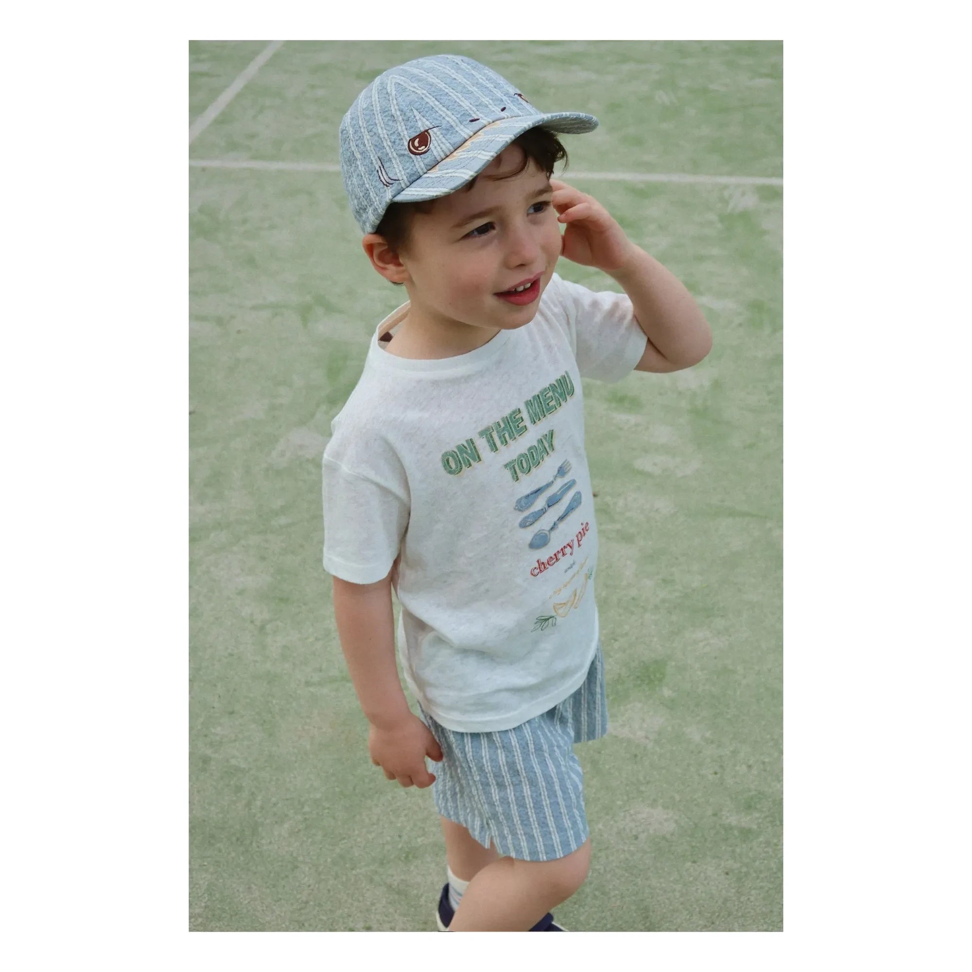Konges Sløjd - Gorro Elliot a rayas de algodón orgánico | Azul