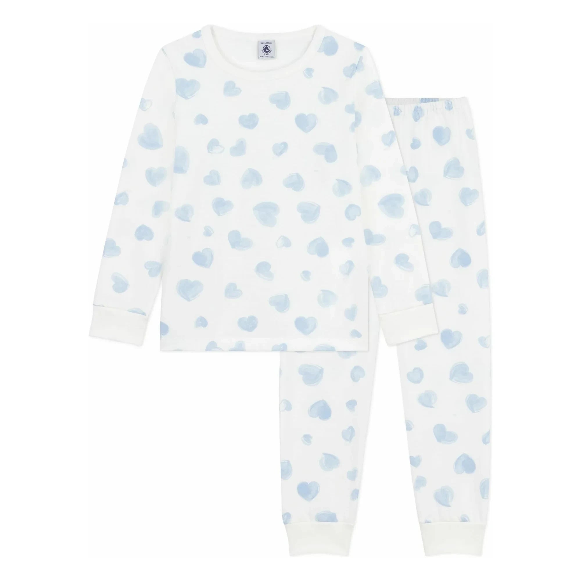 Petit Bateau - Pijama de algodón orgánico con corazones estampados | Blanco