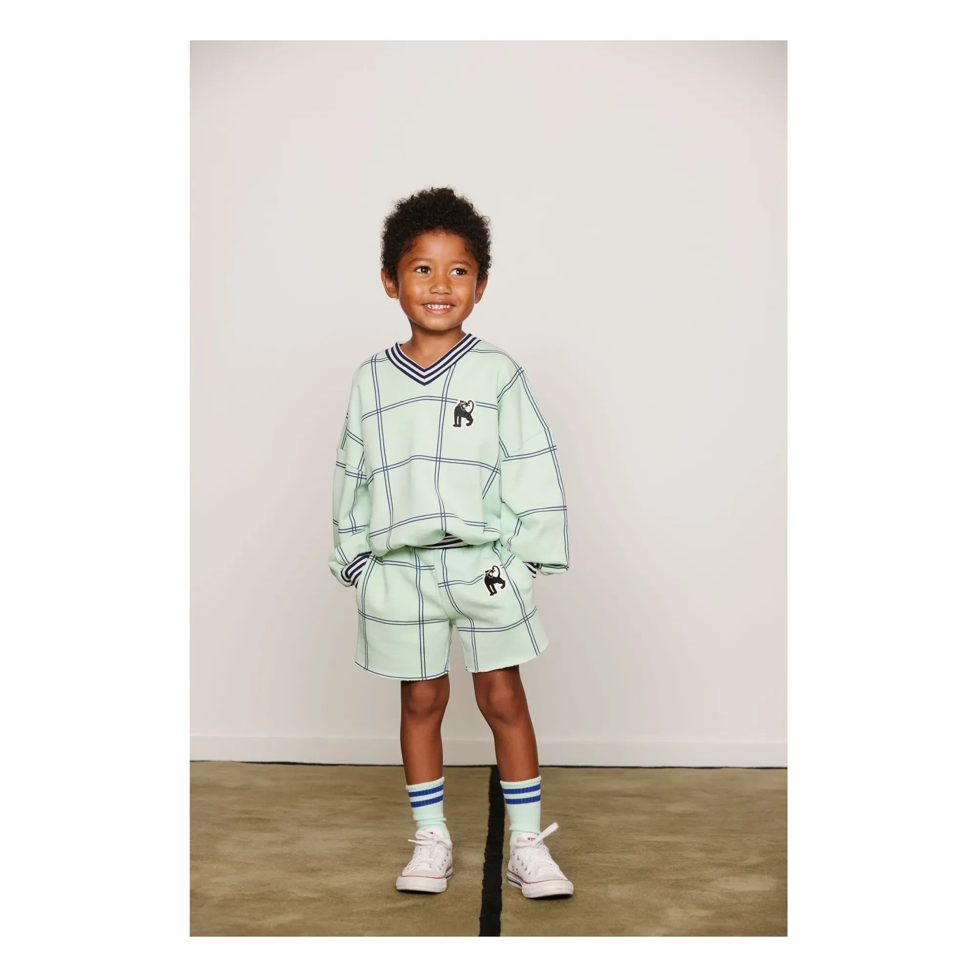 Mini Rodini - Pantalones cortos a cuadros de algodón orgánico | Verde