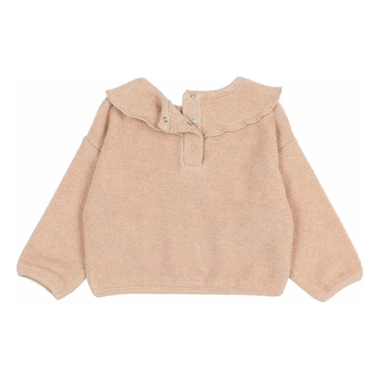 Búho - Sudadera con volantes de tejido de toalla de algodón orgánico | Rosa