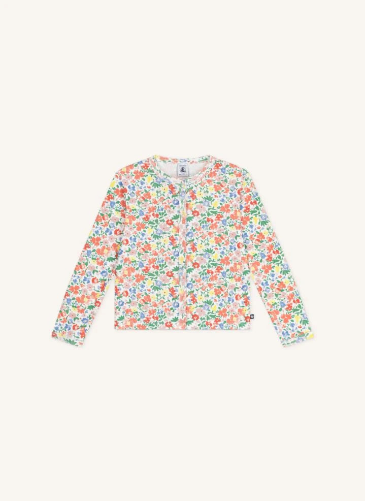 Petit Bateau - Organik Pamuk Çiçekli Hırka | Beyaz