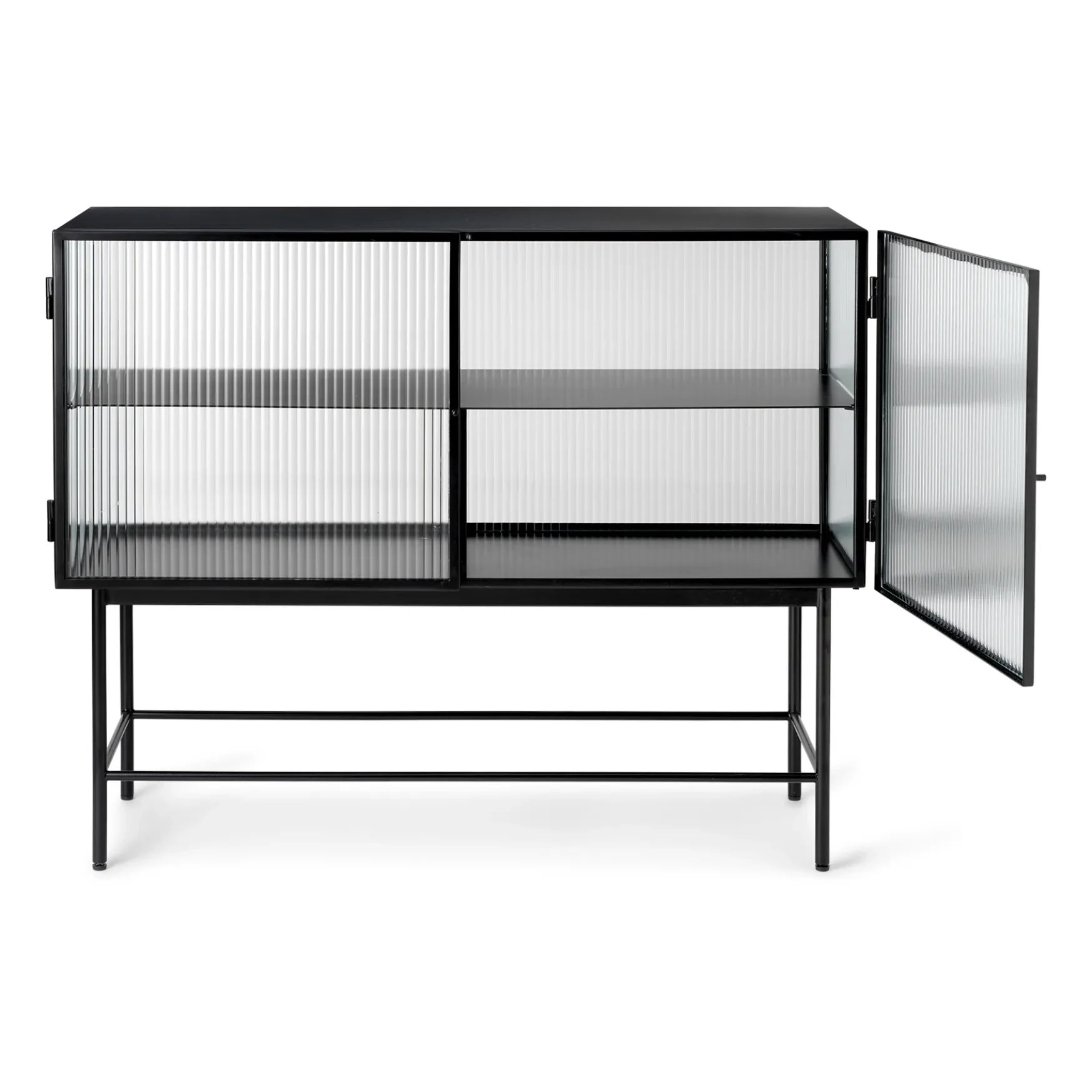 Ferm Living - Consola Haze en cristal y metal a rayas | Negro