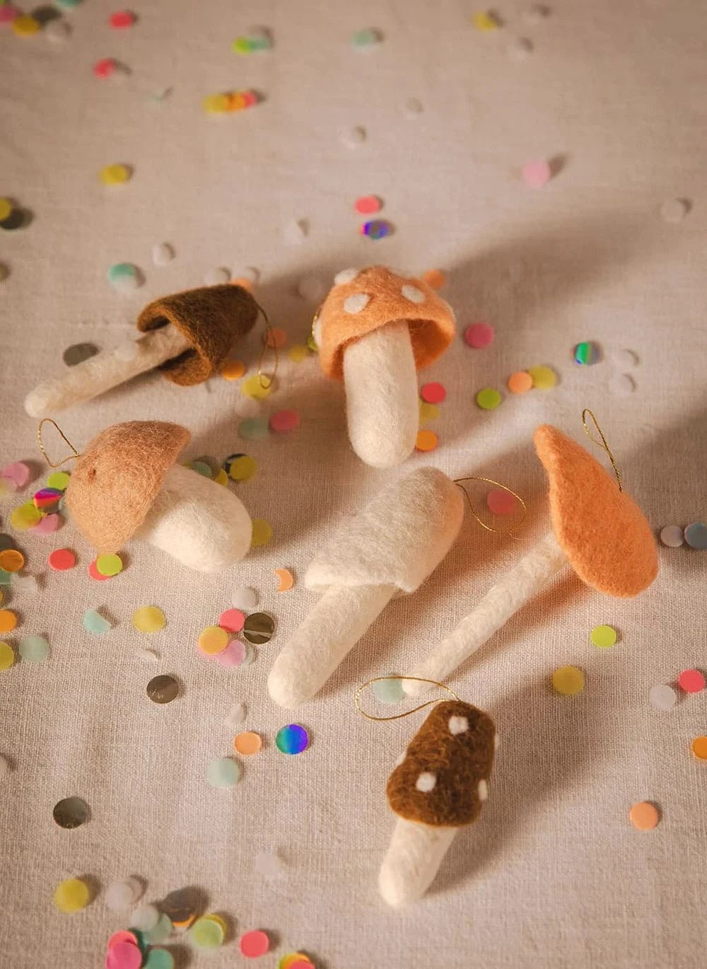 Muskhane - Adornos navideños de setas de fieltro - Set de 6 | Naranja