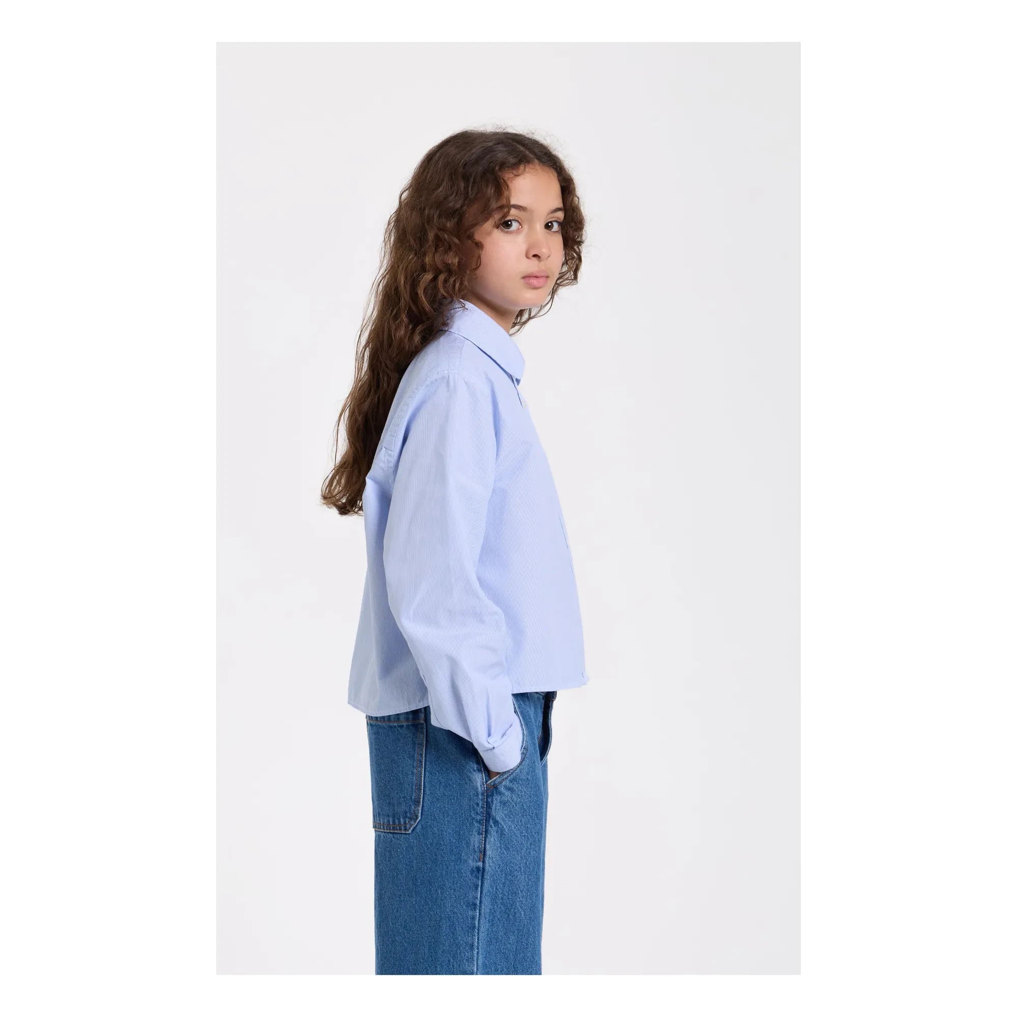 Smallable Kid - Camisa Corta de Rayas Clara | Azul Claro
