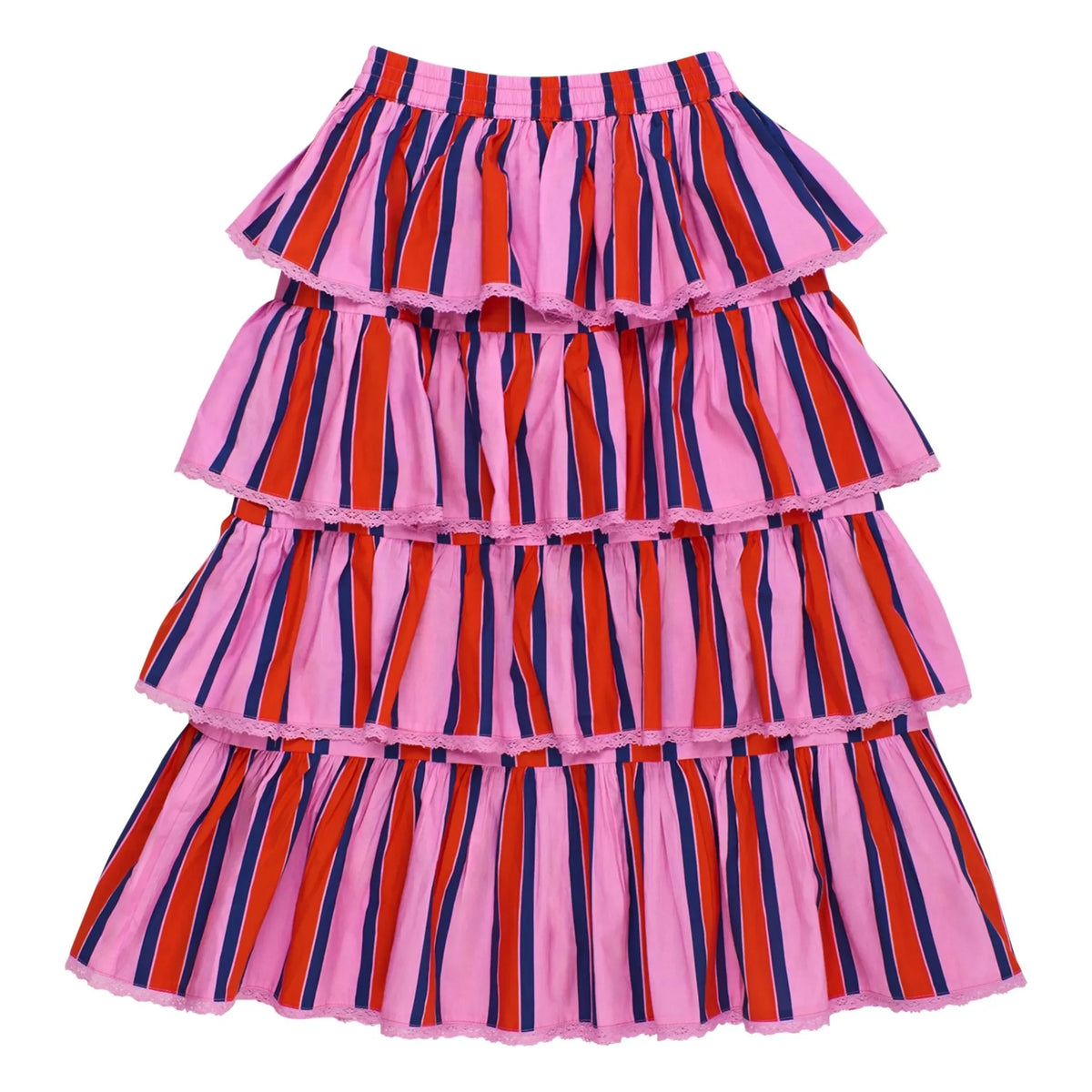 Maison Mangostan - Falda con volantes a rayas | Rosa