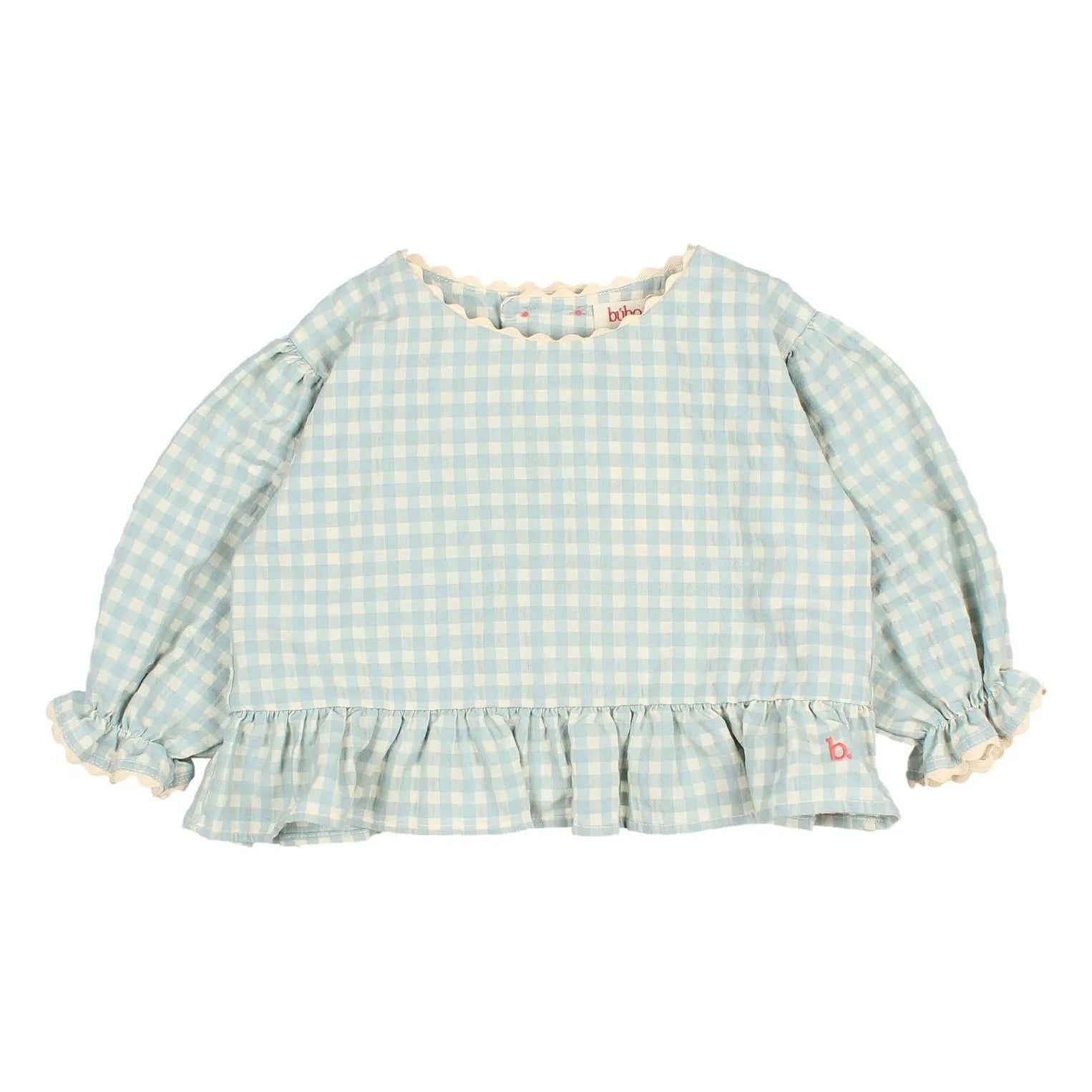 Búho - Blusa de seersucker a cuadros con manga 3/4 | Aqua