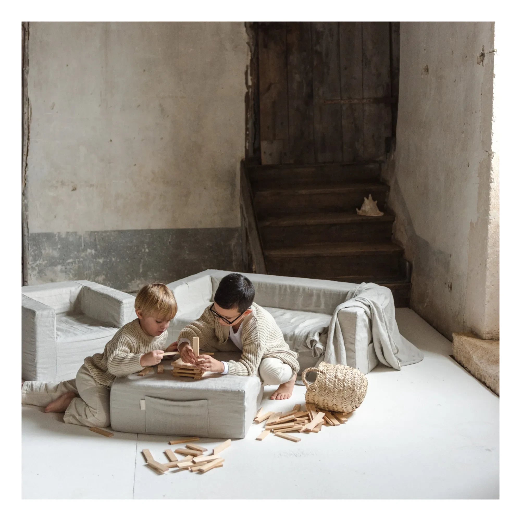 Maison BABA - BABA Yıkanmış Keten Puf | Gri