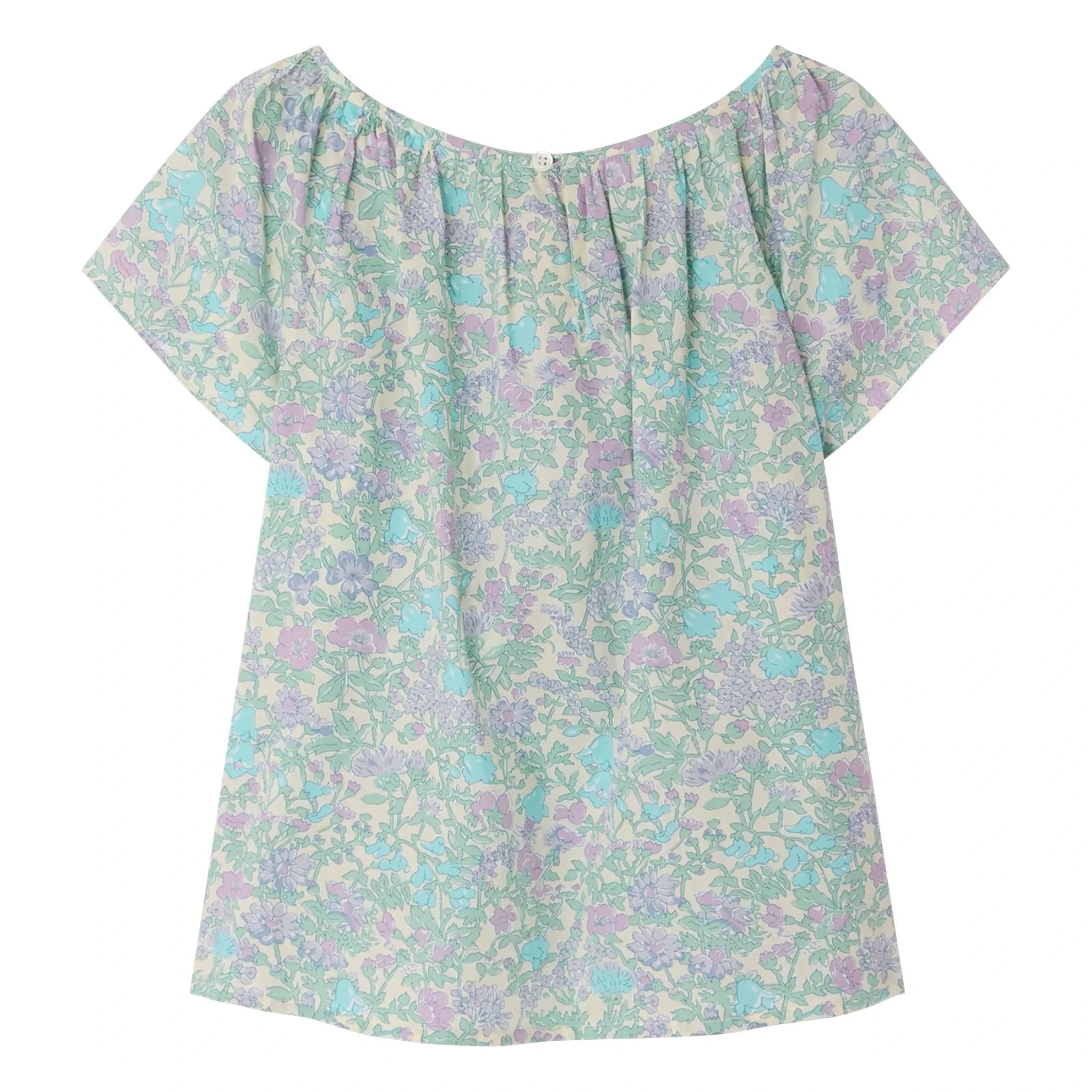 Bonpoint - Blusa fruncida de algodón orgánico Grenade Liberty | Verde agua