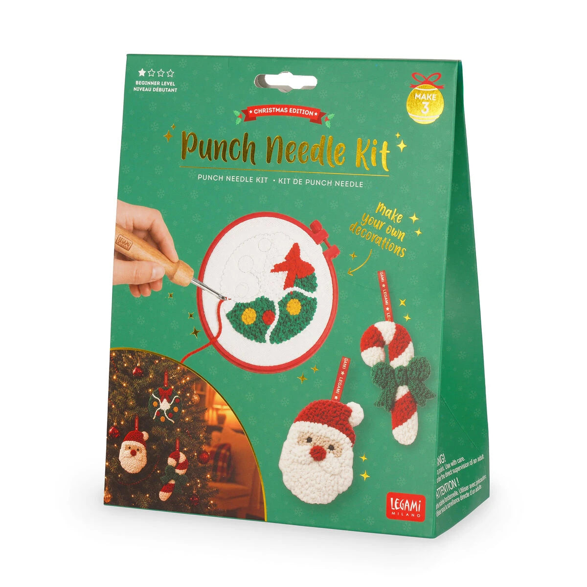 Legami - Kit creativo para decoraciones navideñas colgantes - Kit de punch needle