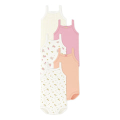 Petit Bateau - Conjunto de 5 Bodys de Tirantes con Estampado Floral | Blanco