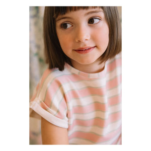 Studio Bohème - Bama Camiseta de Algodón Orgánico de Doble Raya | Rosa