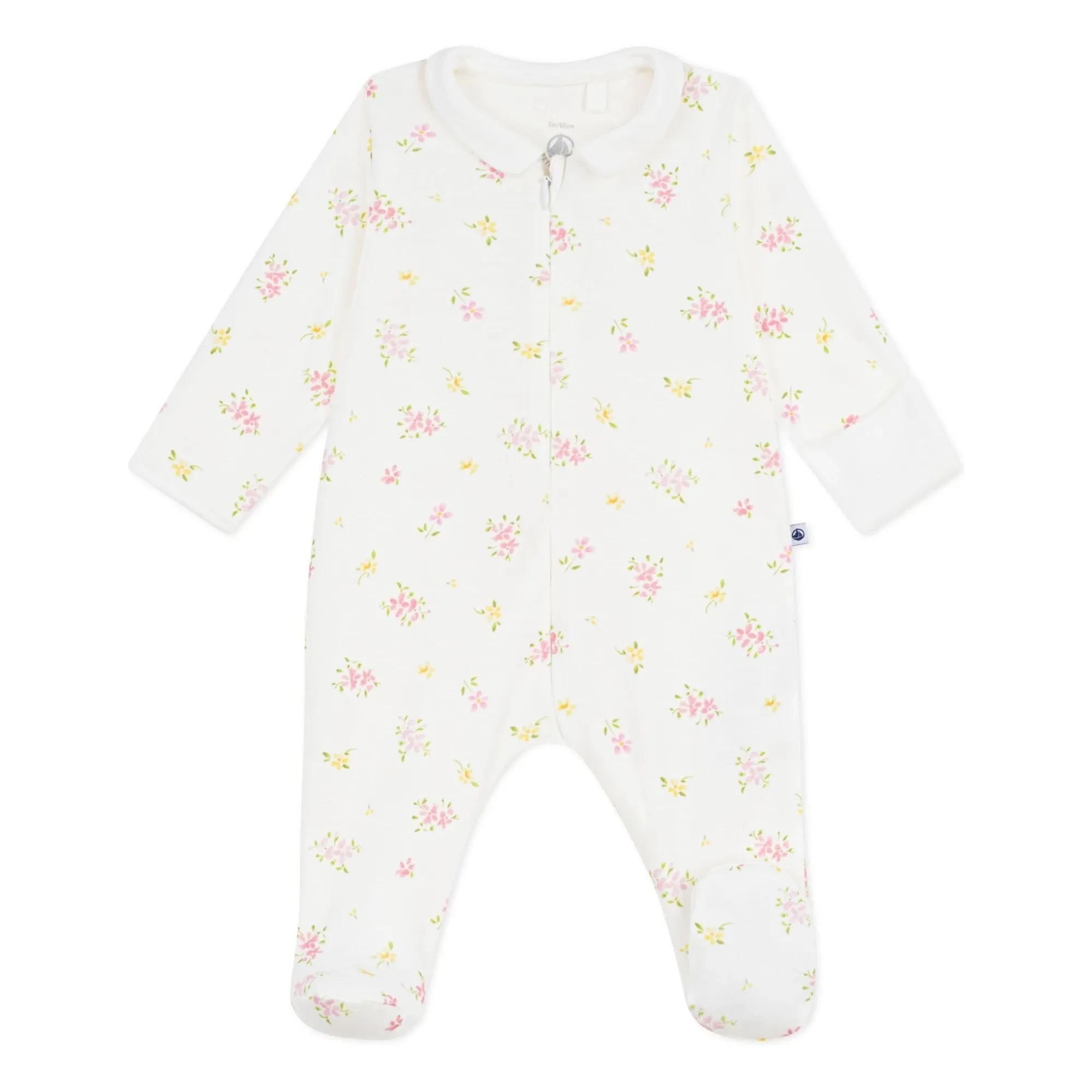 Petit Bateau - Pijama de una pieza con flores de algodón orgánico | Blanco