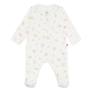 Petit Bateau - Pijama de una pieza con flores de algodón orgánico | Blanco