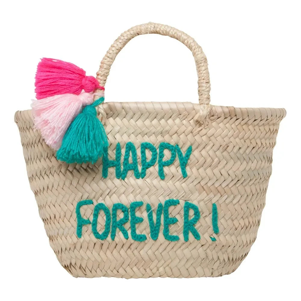 Rose in April - Cesto con bordado y borlas Happy Forever