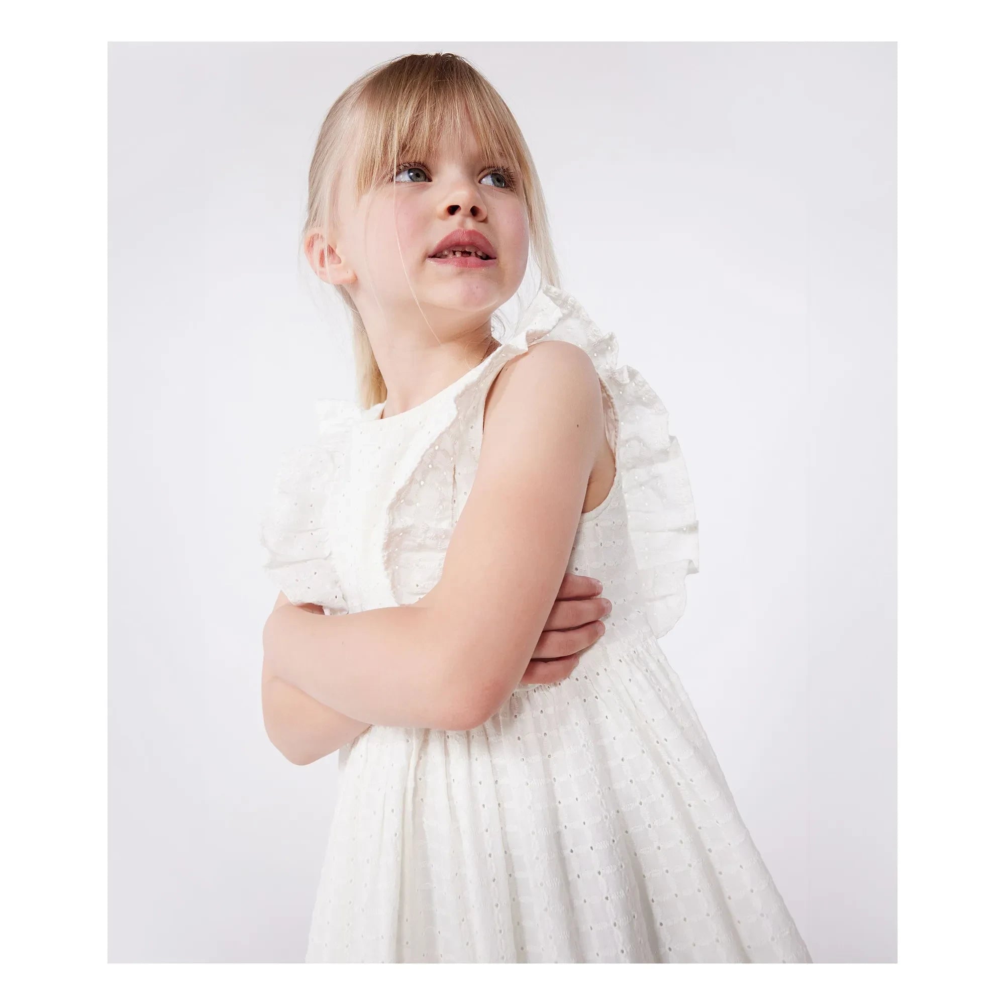 Petit Bateau - Vestido Brendice Broderie Anglaise Algodón orgánico | Blanco