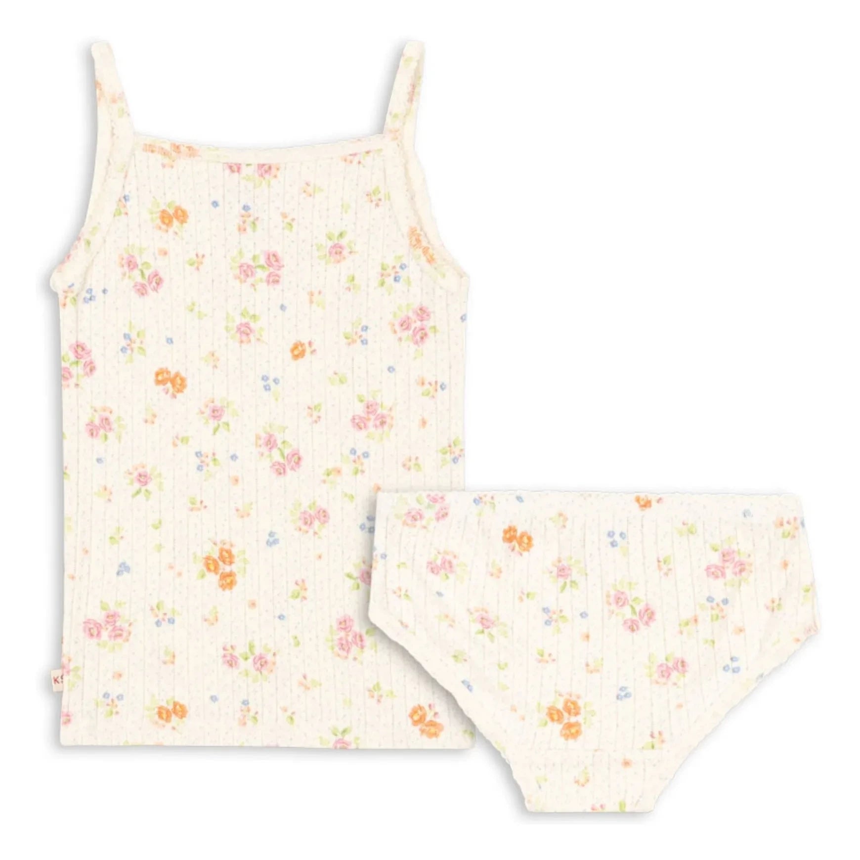 Konges Sløjd - Conjunto de camiseta de tirantes y braguita de algodón orgánico acanalado con estampado floral Minnie | Crudo