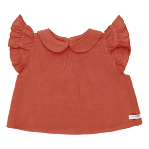 Donsje - Blusa de lino Mimi con cuello Claudine | Rojo pálido