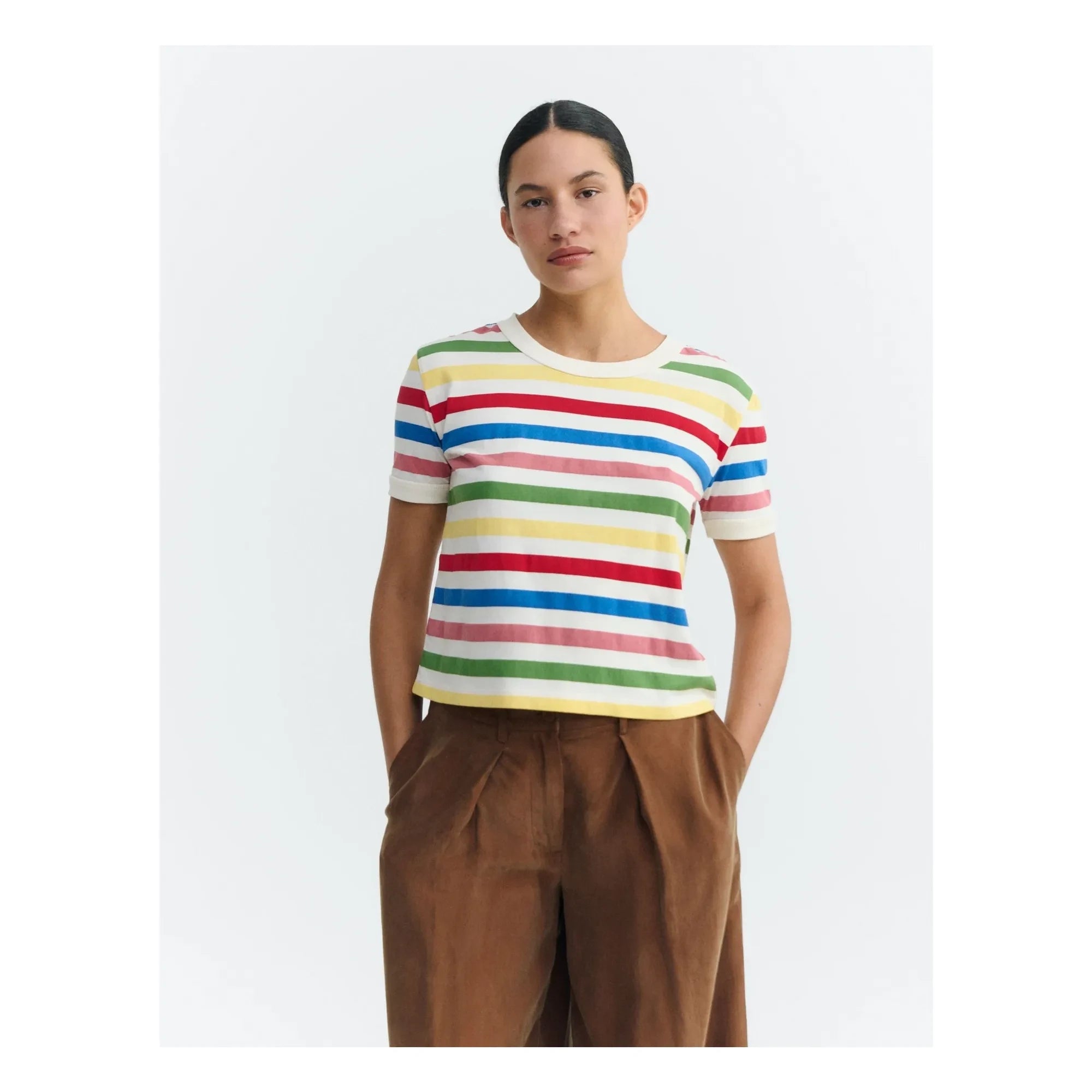 Thinking Mu - Camiseta de rayas Zowie de algodón orgánico | Amarillo