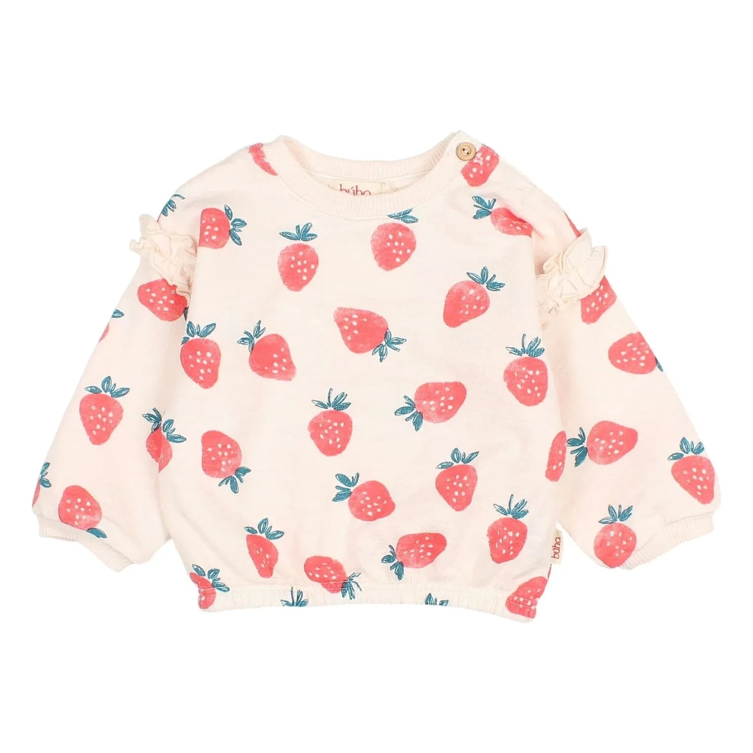 Búho - Algodón orgánico con estampado de fresas | Rosa claro