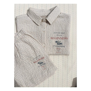 Konges Sløjd - Camisa a rayas de algodón orgánico seersucker Elliot | Beige