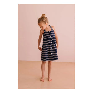 We Are Kids - Simonetta Vestido de toalla de algodón orgánico a rayas | Azul marino
